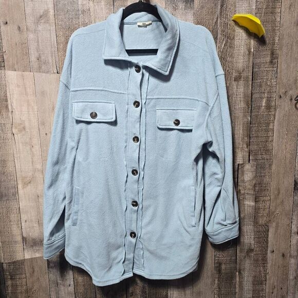 La Miel Blue Snug As a Bug Button Down Fleece  Shirt Jacket Shacket - Picture 2 of 5